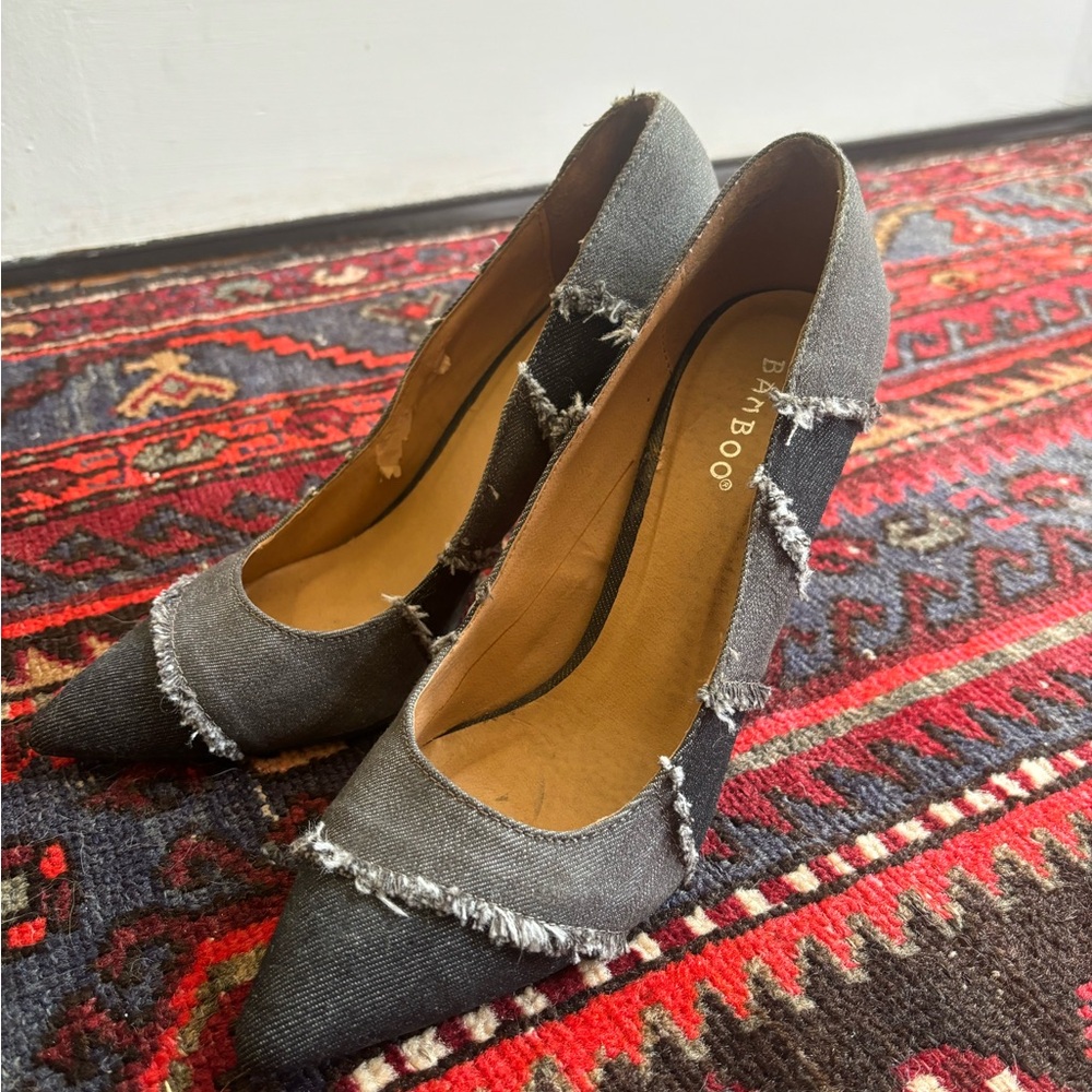 BAMBOO Gray Denim Heels